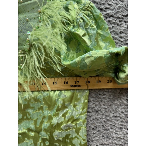 NWT Le Fame Shanghai Beaded Mesh High Neck Cropped Top Green Womens Size M - Picture 9 of 12